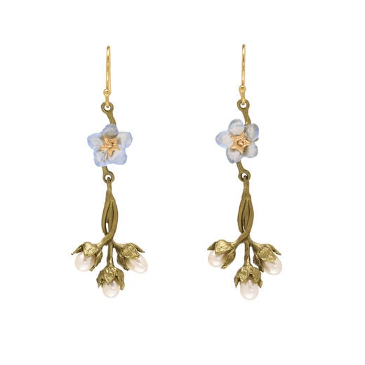 Forget-me-not pearl hook earrings by Michael Michaud